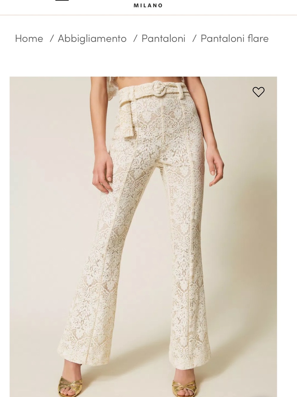Twin-Set Cream Lace Flared Pants with Belted Waist